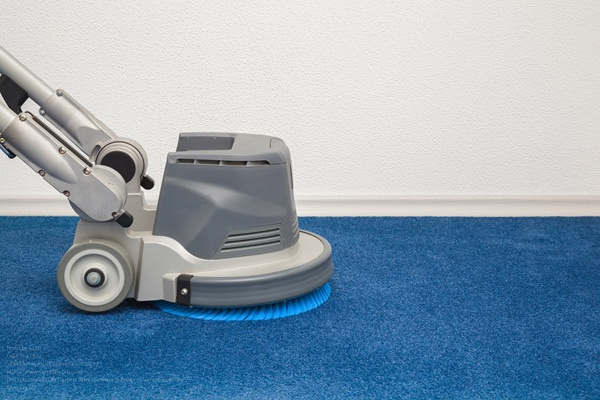 Blue Carpet Chemical Cleaning With Professionally Disk Machine.